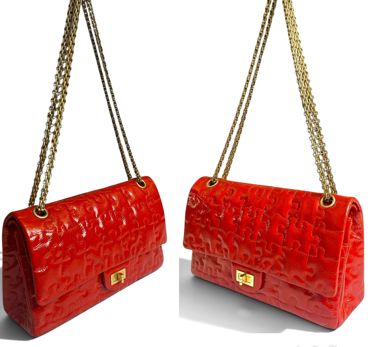 Chanel 226 Medium Puzzle 2.55 Reissue Red Patent Leather Classic Flap Bag GHW
