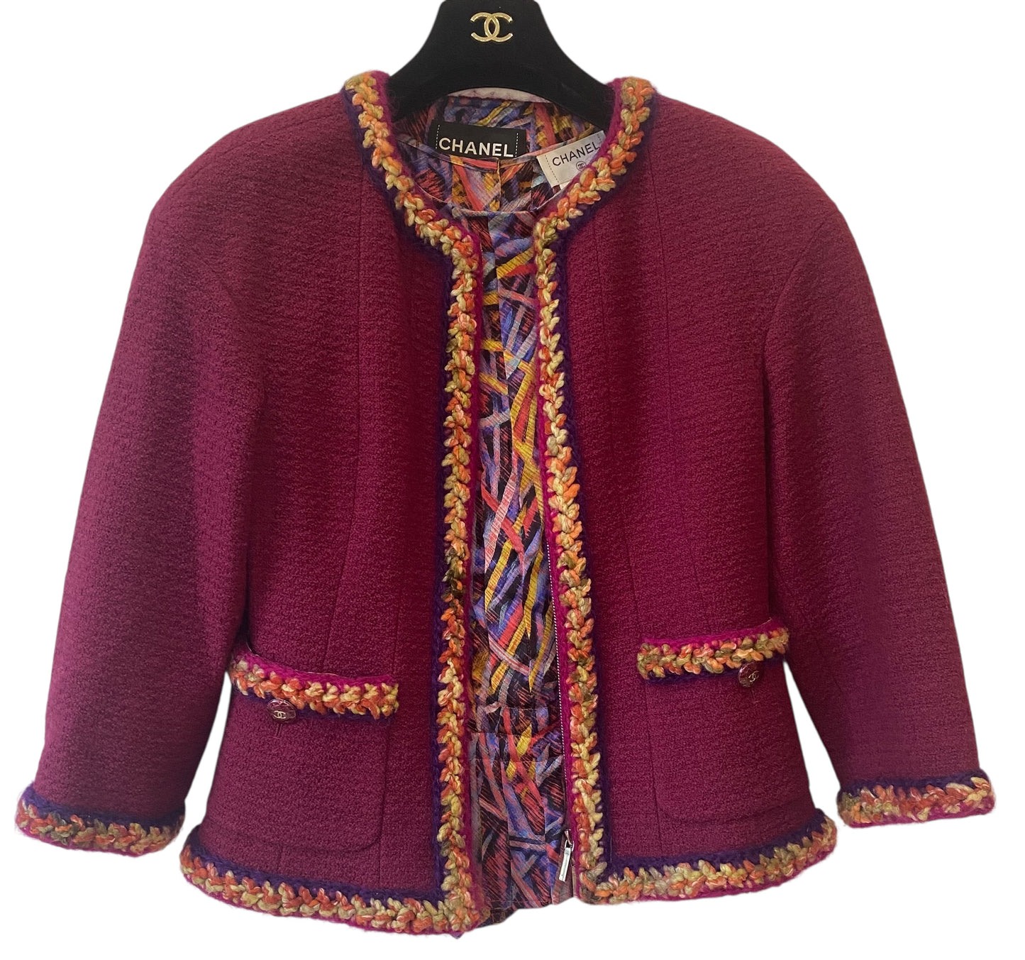 Chanel 14A Supermarket Collection SET Raspberry Pink Jacket & Blouse FR 38