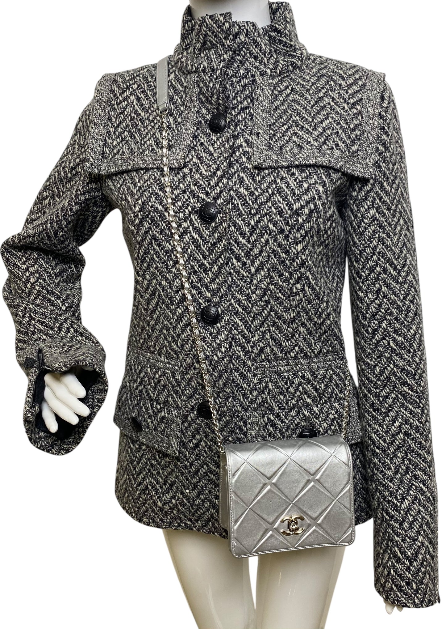 Chanel Airlines 16P Mini Propellor Metallic Calfskin Silver Flap Bag