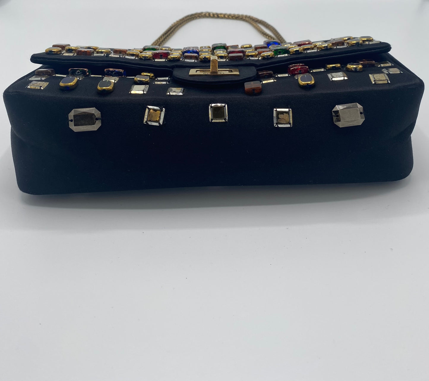 Chanel Limited Edition Paris Byzance Black Satin Gripoix 2.55 Reissue Medium Flap Bag