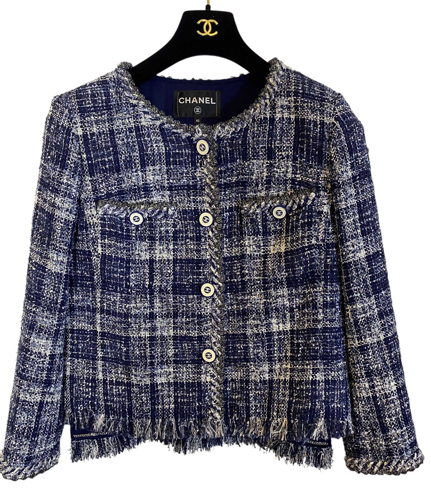 CHANEL 18P BLUE FANTASY TWEED LESAGE JACKET FR 42