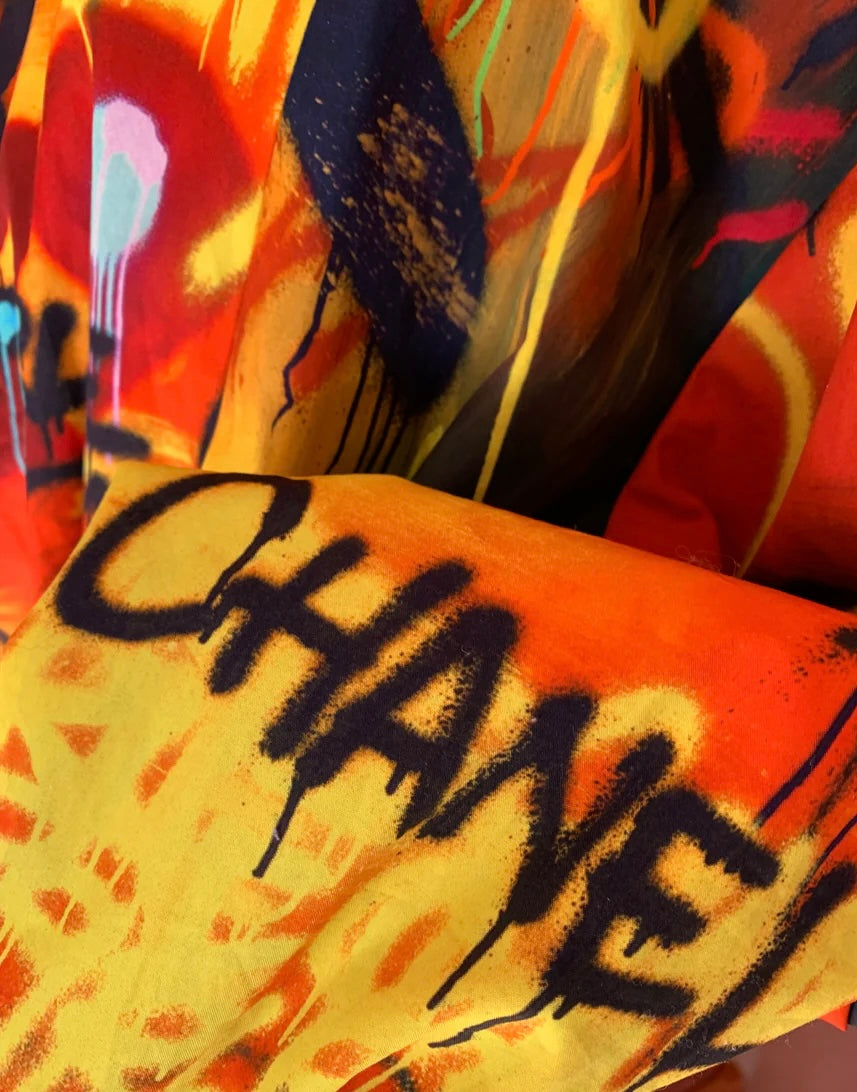 CHANEL 19A PARIS NEW YORK EGYPT SACRED SYMBOLS GRAFFITI BOMBER JACKET FR 34