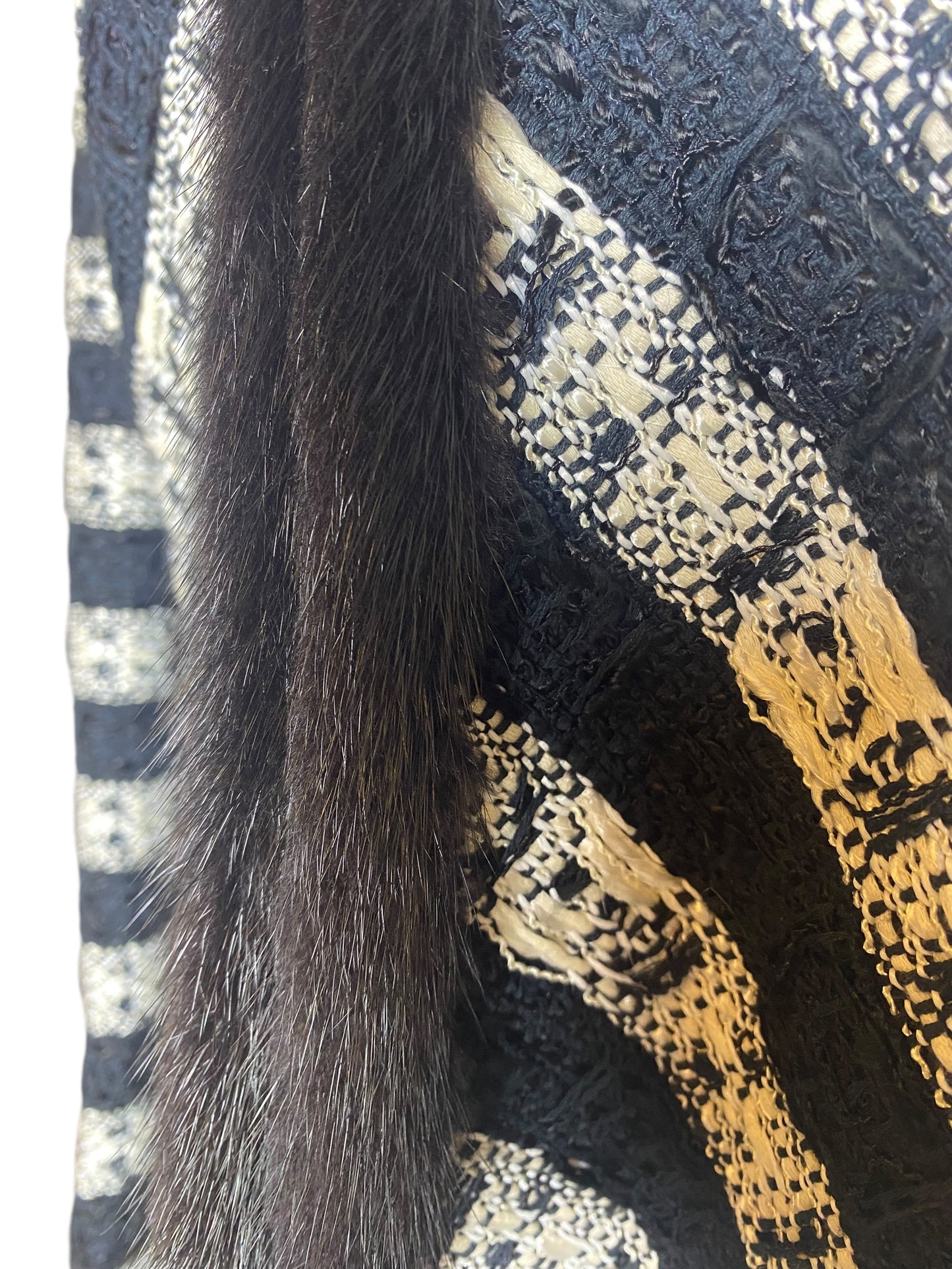 Chanel 04A Black White Tweed Midi Coat Mink Fur Trim FR 40