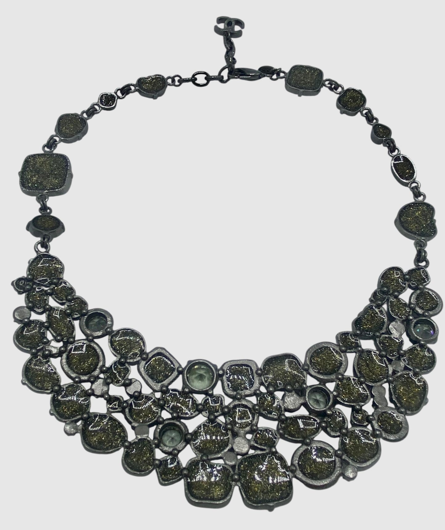 Rare Chanel 08A Black Crystals CC Gripoix Statement Bib Collar Necklace