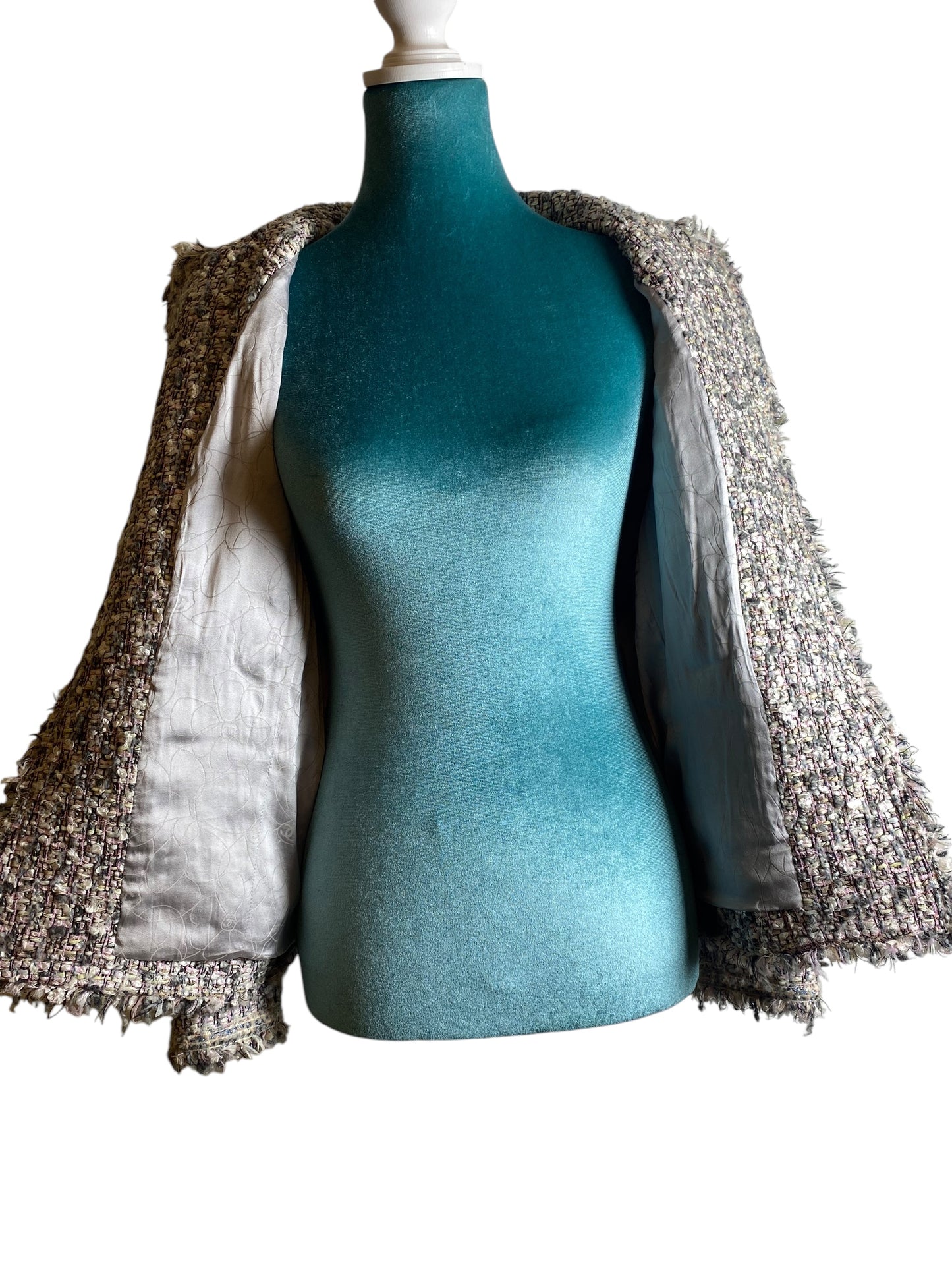 Chanel 04A Runway Baby Pink Light Grey Fantasy Tweed Jacket FR 38