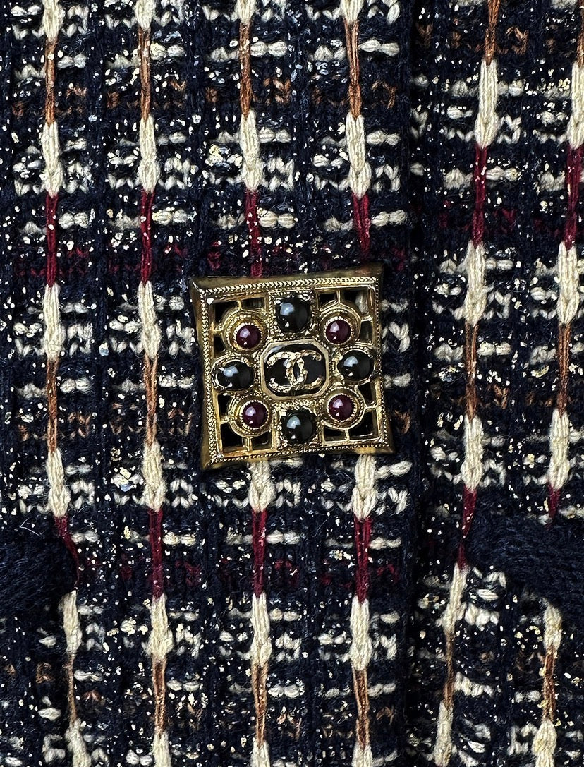 Iconic Chanel 11A Paris-Byzance Multicolor Gold Metallic Wool Tweed Coat FR 44