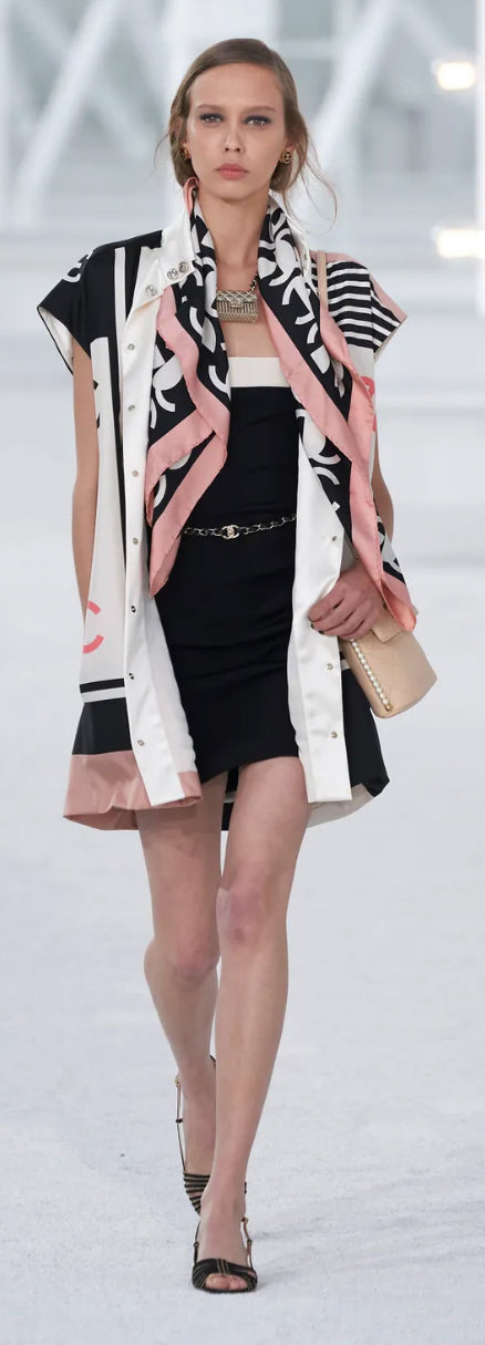Chanel 21P Spring Silk Logo Mini Dress FR 44