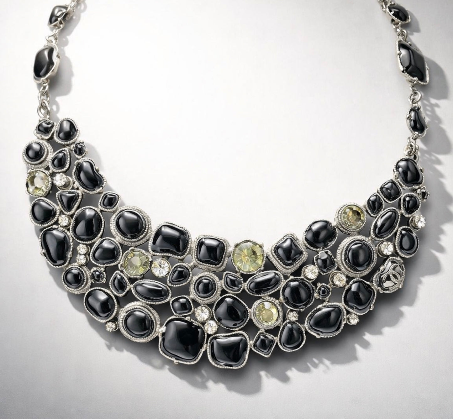 Rare Chanel 08A Black Crystals CC Gripoix Statement Bib Collar Necklace