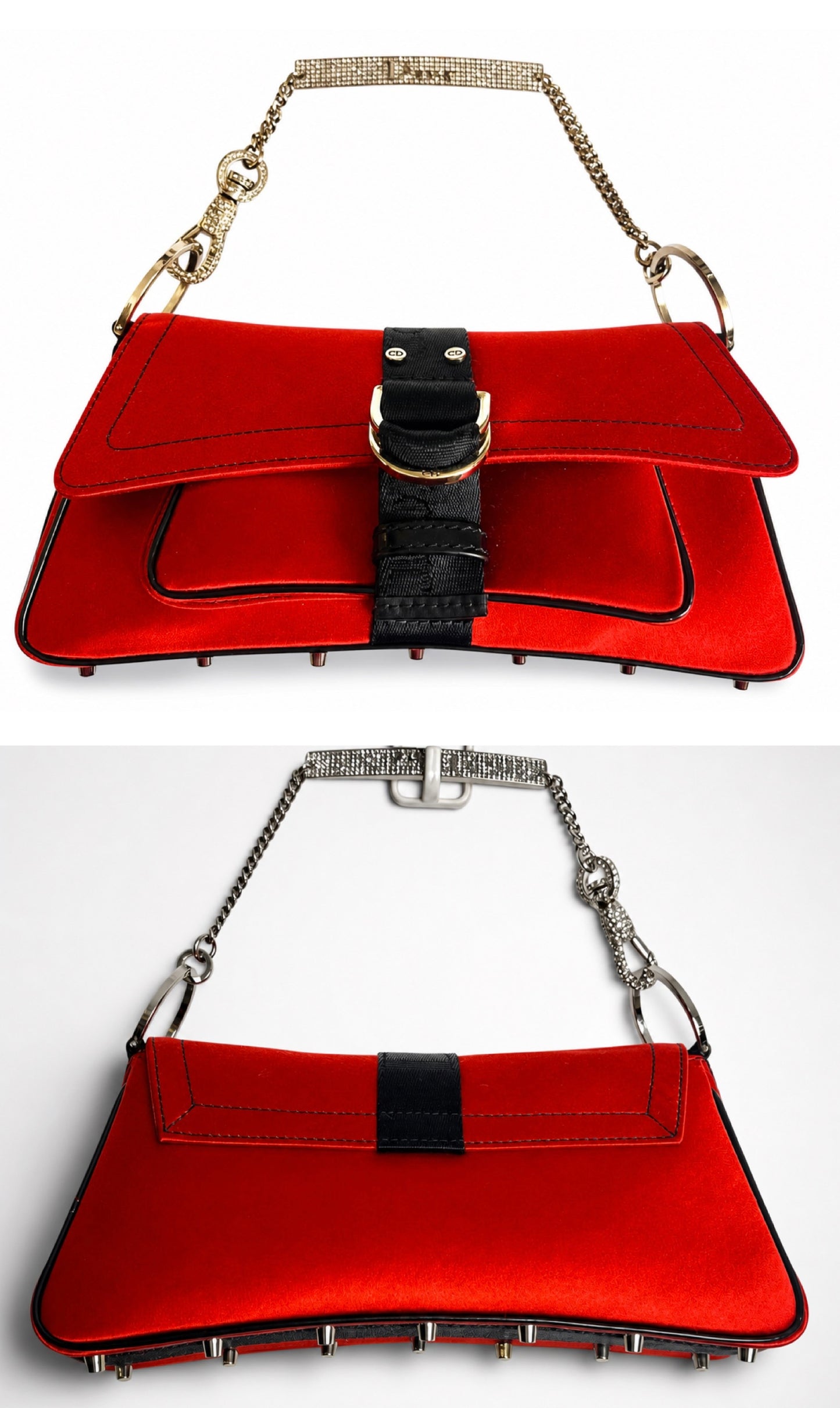 Vintage DIOR EXTRA MINI Red Black Crystal Hardcore Trotter Saddle Bag