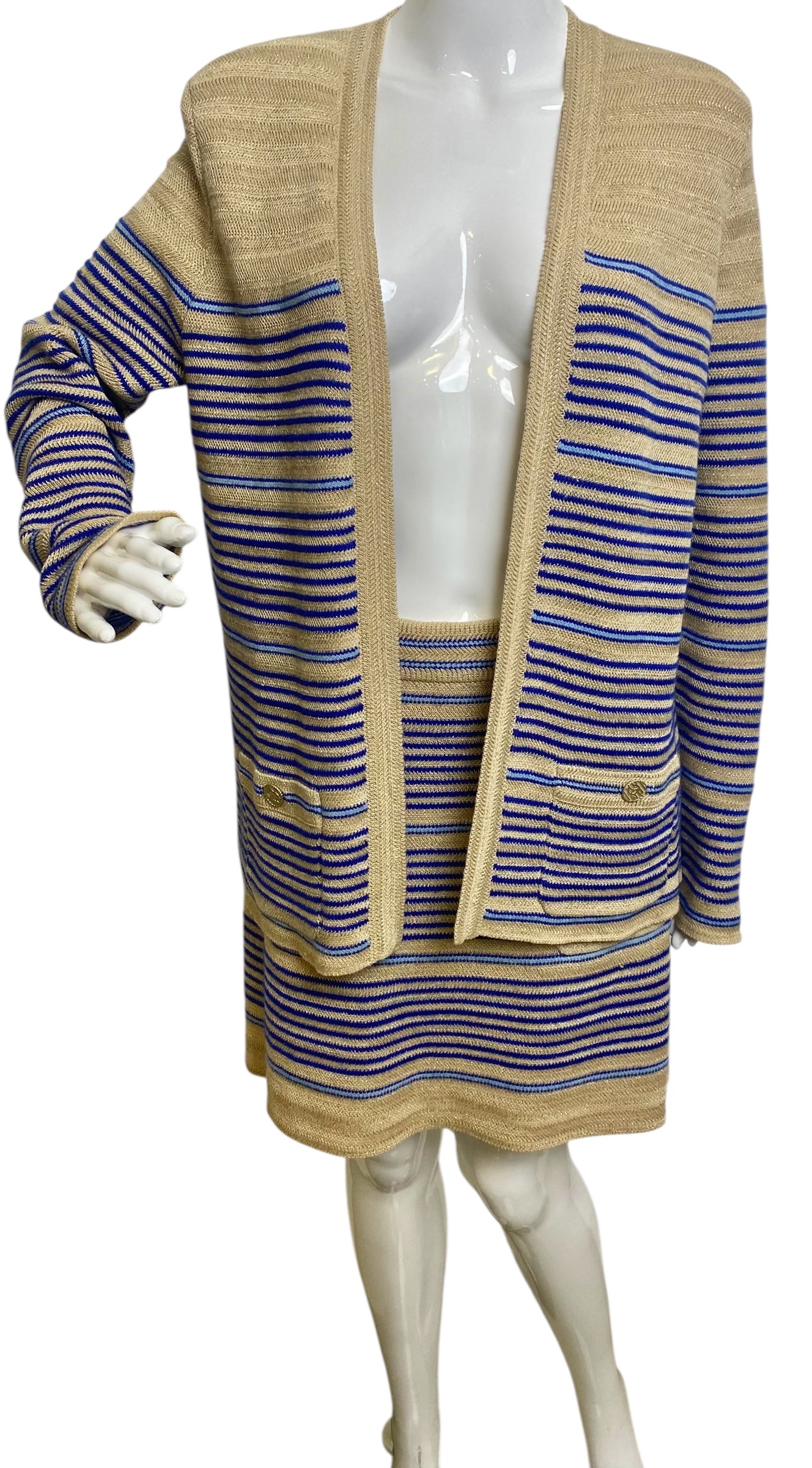 Chanel 19C La Pausa Striped Cardigan Jacket Skirt SET FR 42/44