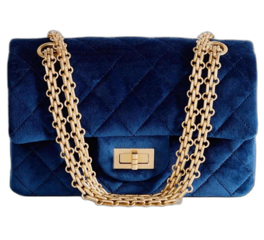 Chanel 19A Paris-Egypt MINI BLUE VELVET QUILTED 2.55 Reissue 224 flap bag Navy blue Gold hardware