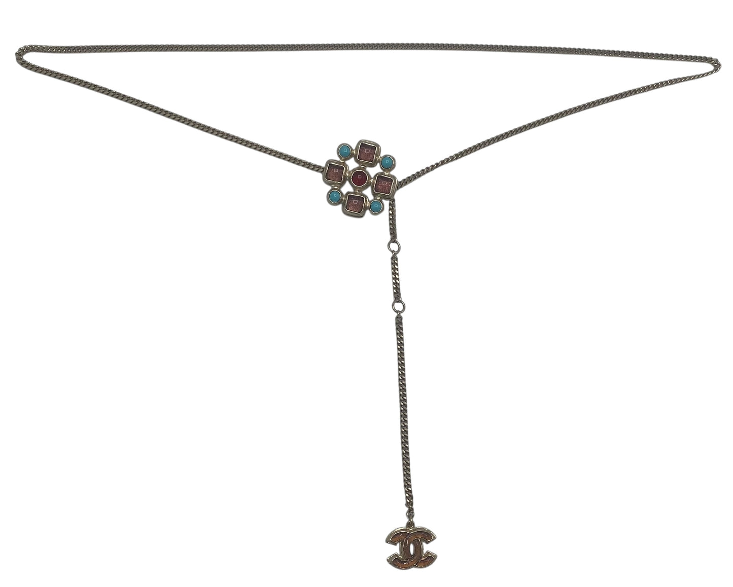 Chanel 08P Gold Chain Multicolor Cabochon Stones CC Waist Belt/Necklace