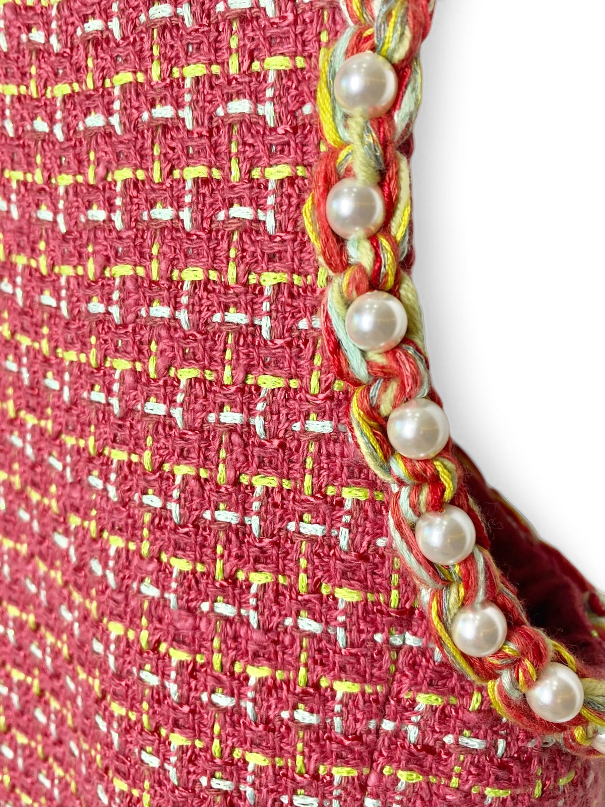 Rare Chanel 17S Pink Red Multicolor Pearl Trim Tweed Waistcoat Vest FR 40