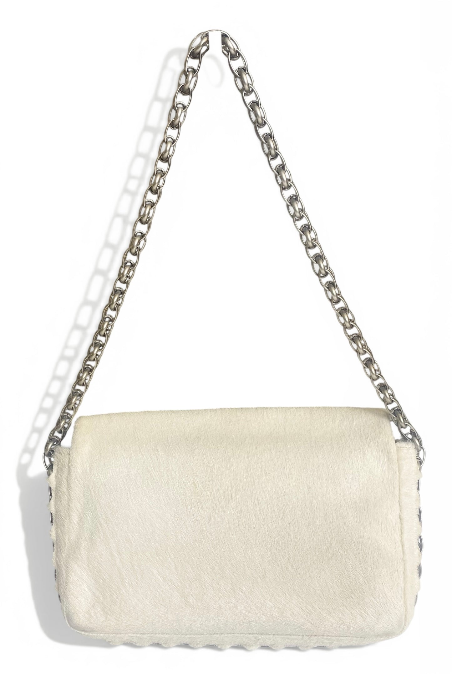 Ultra Rare Chanel 08A Huge Swarovski CC White Pony Classic Medium Flap Bag