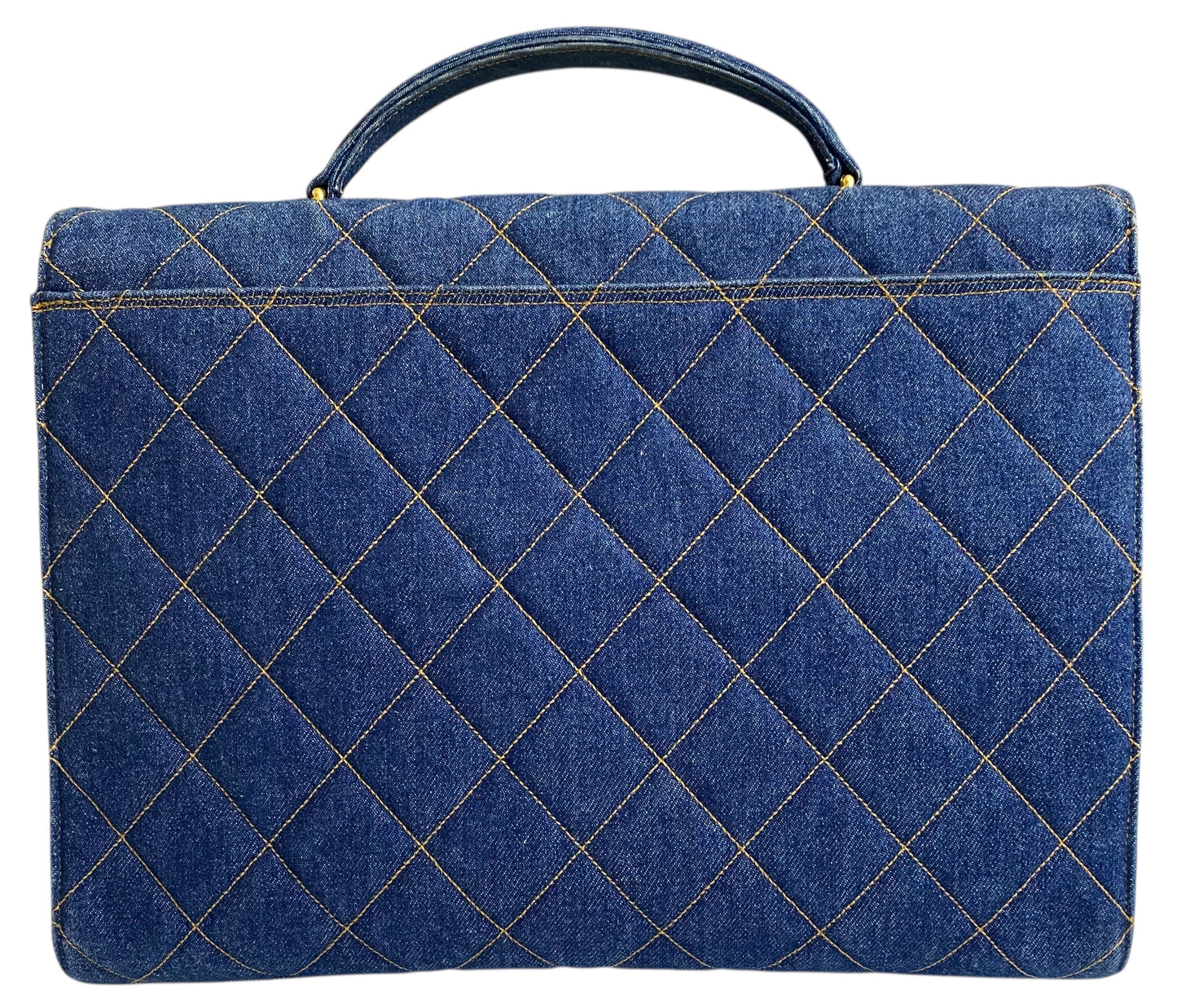 Chanel Vintage 1996 XL Blue Denim Quilted Jumbo Top Handle Briefcase Handbag