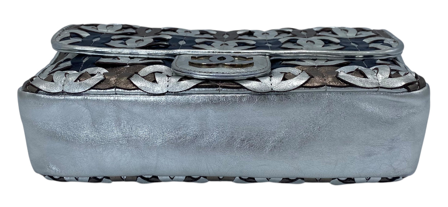 Chanel 08P CC Cutout Silver Metallic Limited Edition Medium Flap Bag