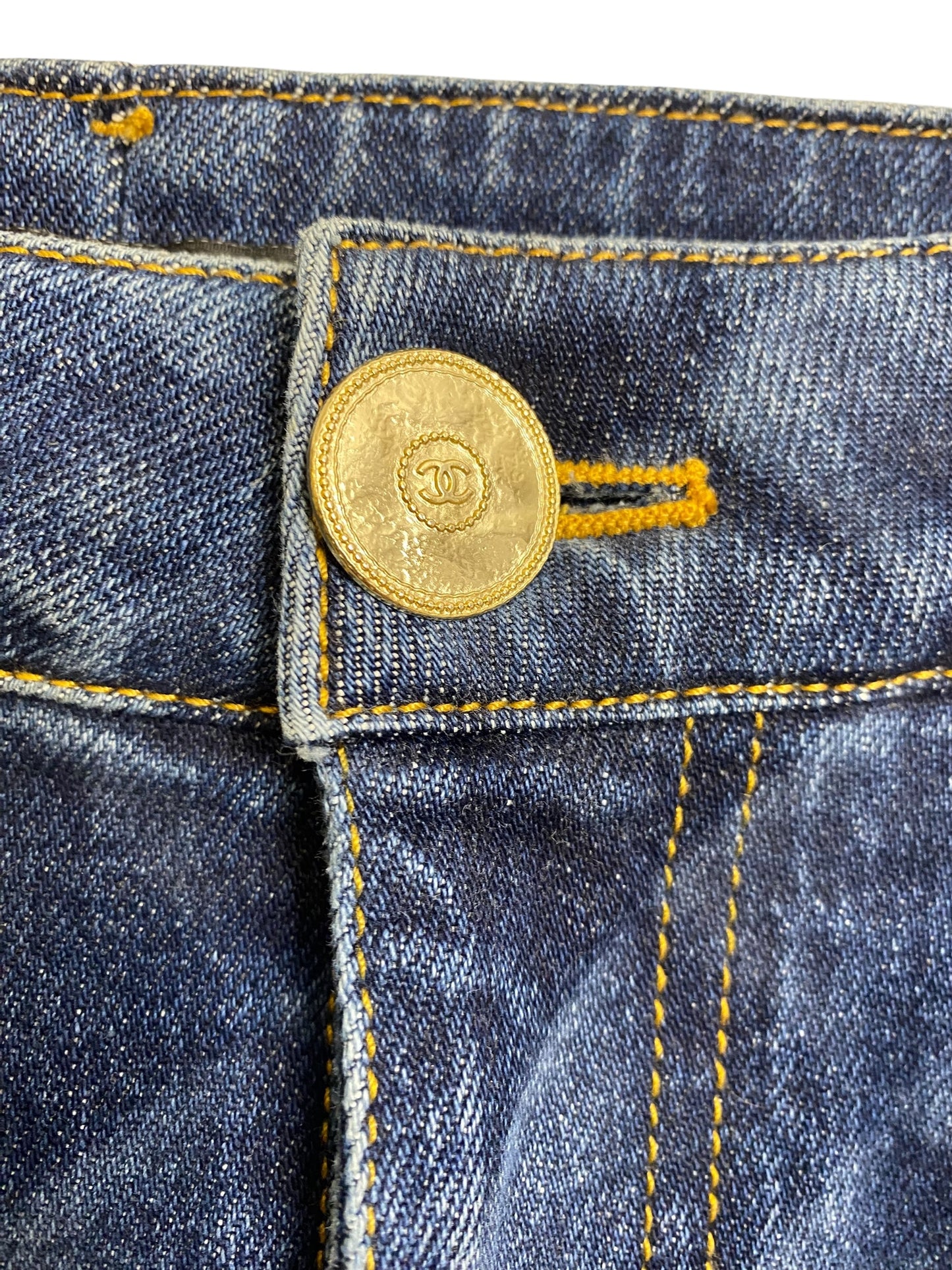 Chanel 22B Dark Blue Quilted Print Jeans FR 36