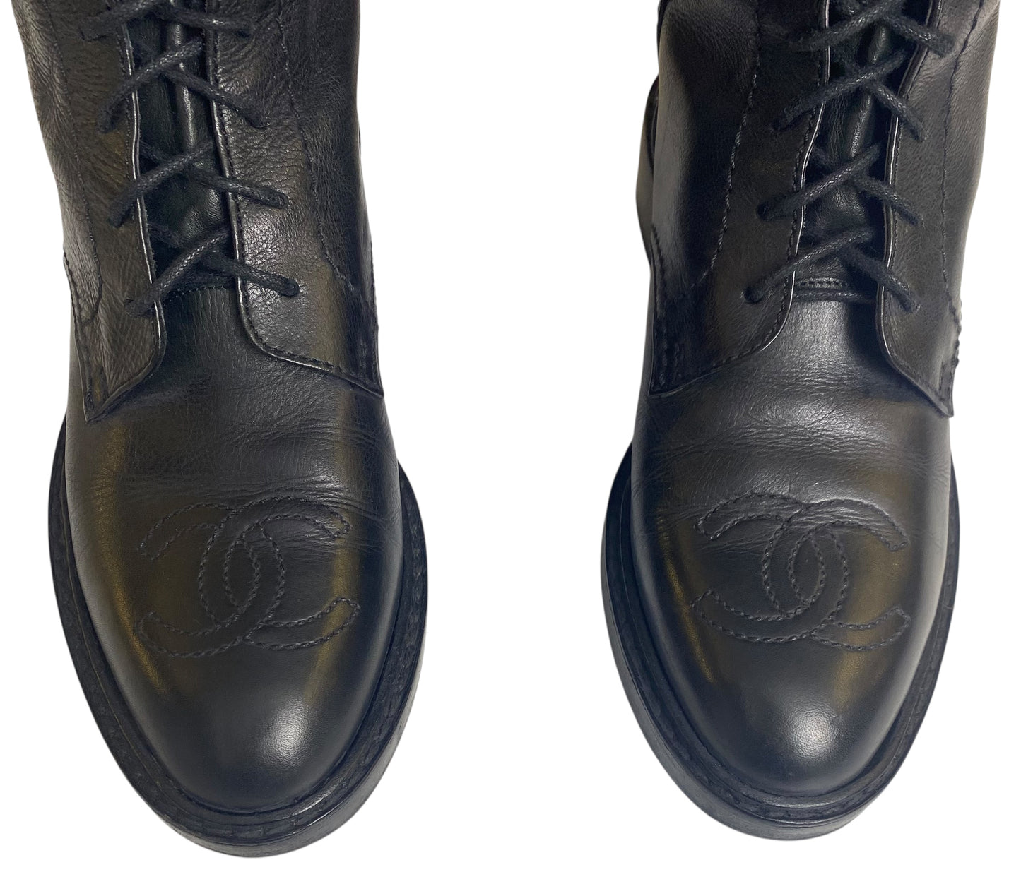 Rare Vintage Chanel 90s Claudia Schiffer Black Leather CC Riding Boots EU 36 (fits 37)