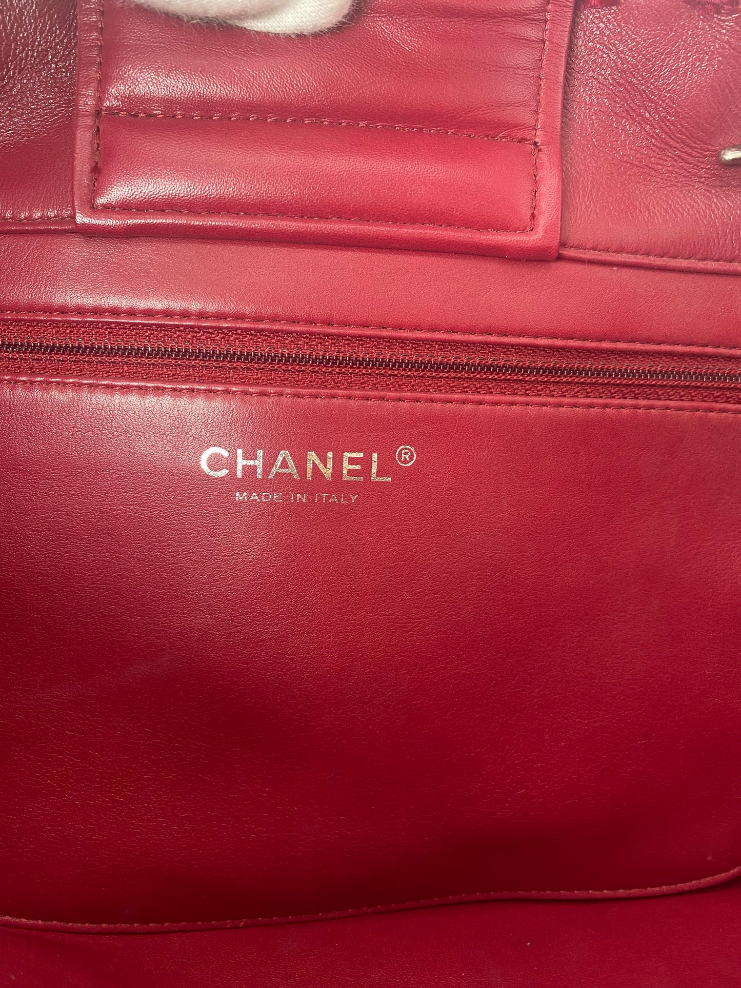 Chanel Medium Fancy Felt Raspberry Red Wool Shopping Tote Bag