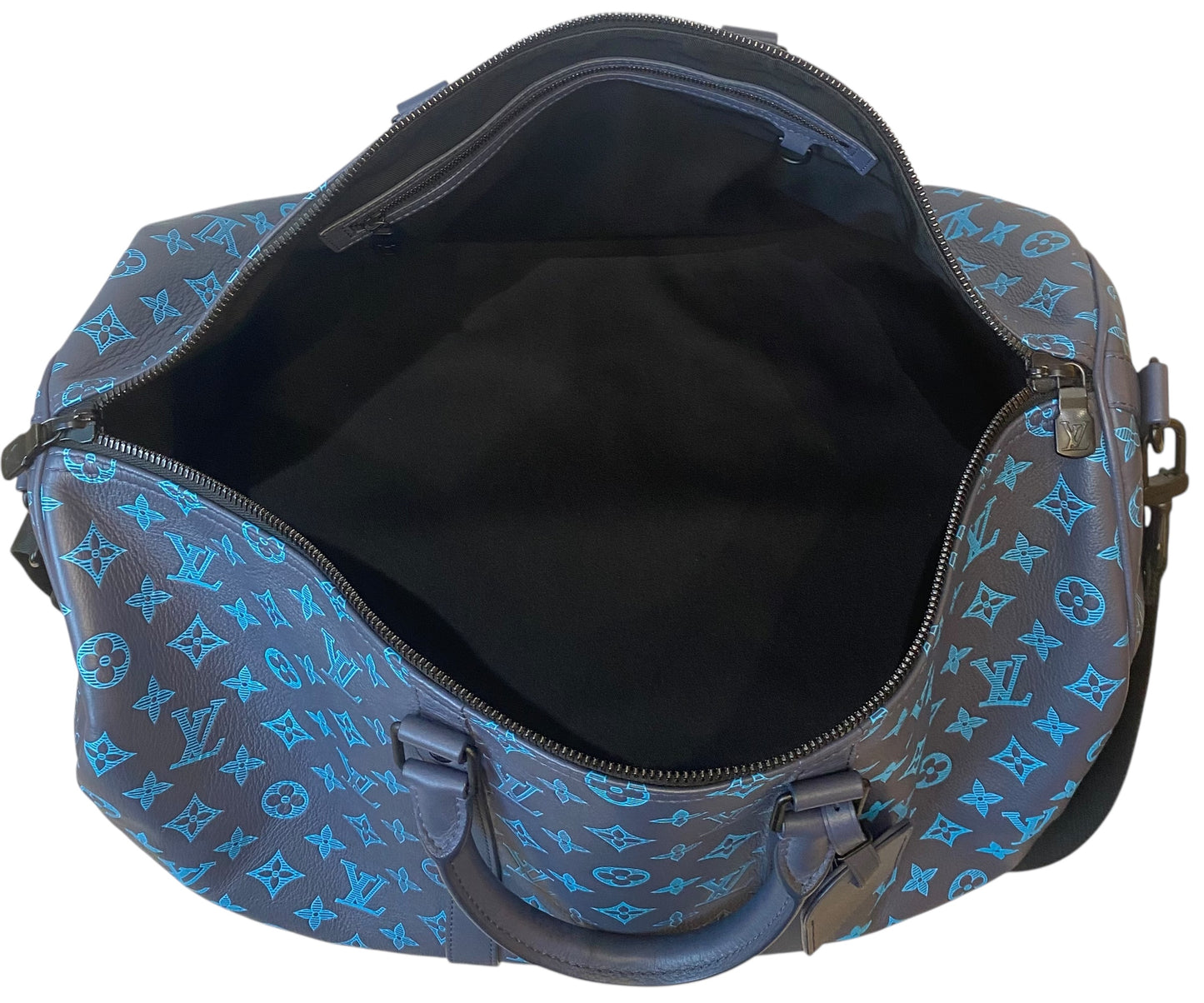 Louis Vuitton LIMITED EDITION Keepall Navy Teal River Bandouliere 50 Monogram Shadow!
