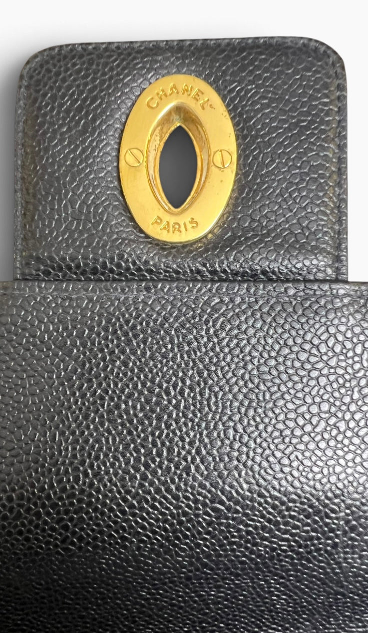 Vintage 90s Chanel XL Jumbo Black Caviar Quilted Classic Briefcase Bag 24K GHW