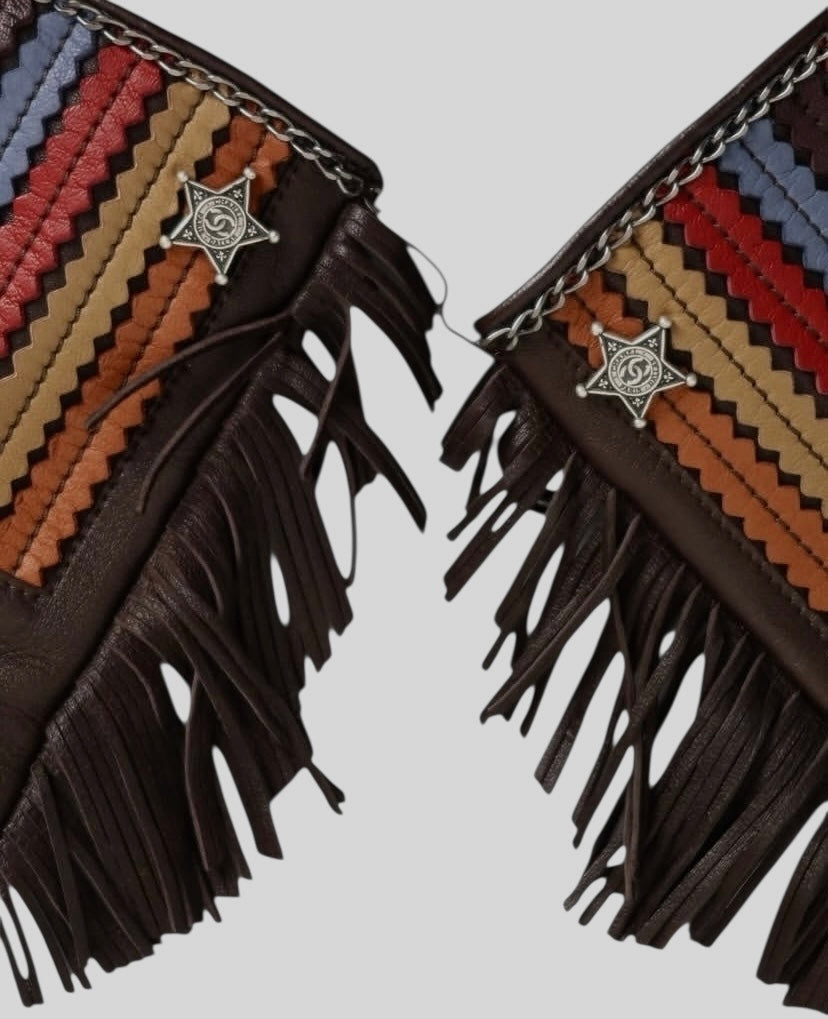 Rare Chanel 14A Paris Dallas Dark Brown Multicolor Gloves Size 8
