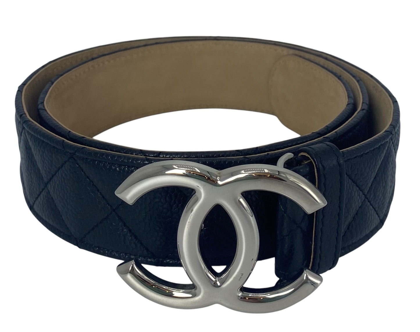 Chanel Black Caviar Leather Quilted Belt Size 90/36