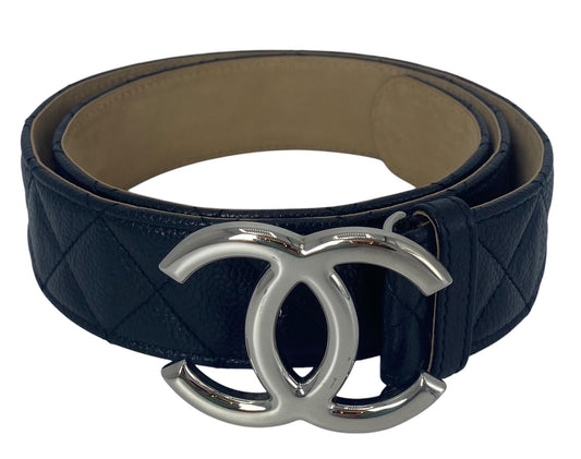 Chanel Black Caviar Leather Quilted Belt Size 90/36