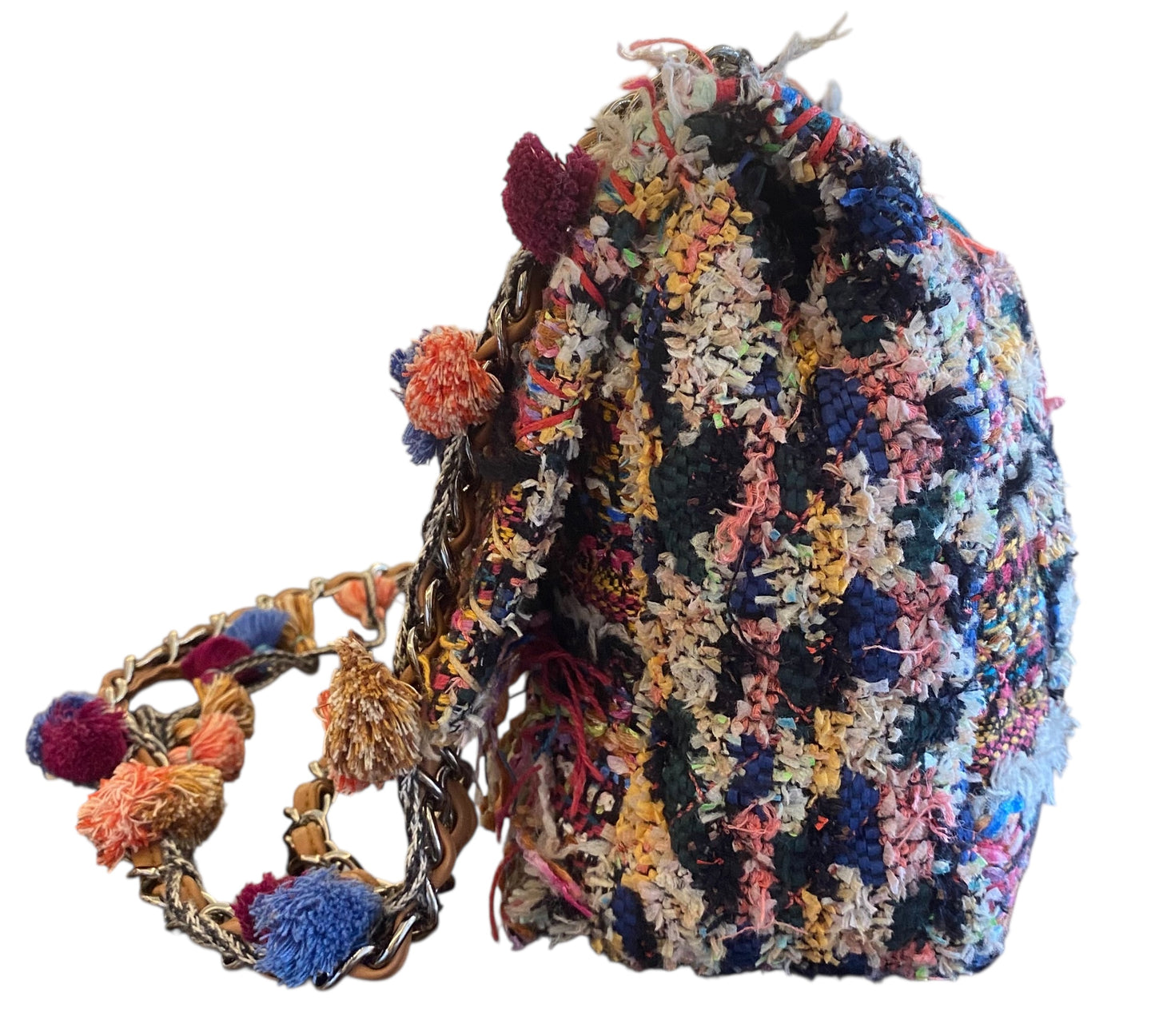 Chanel 15C Paris Dubai Pom Pom Tweed Jumbo Flap Bag