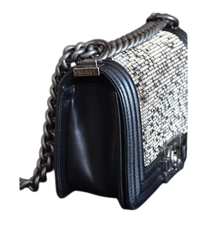 Chanel 14P Limited Edition Swarovski Crystals Strass Small Black Leather Boy Handbag