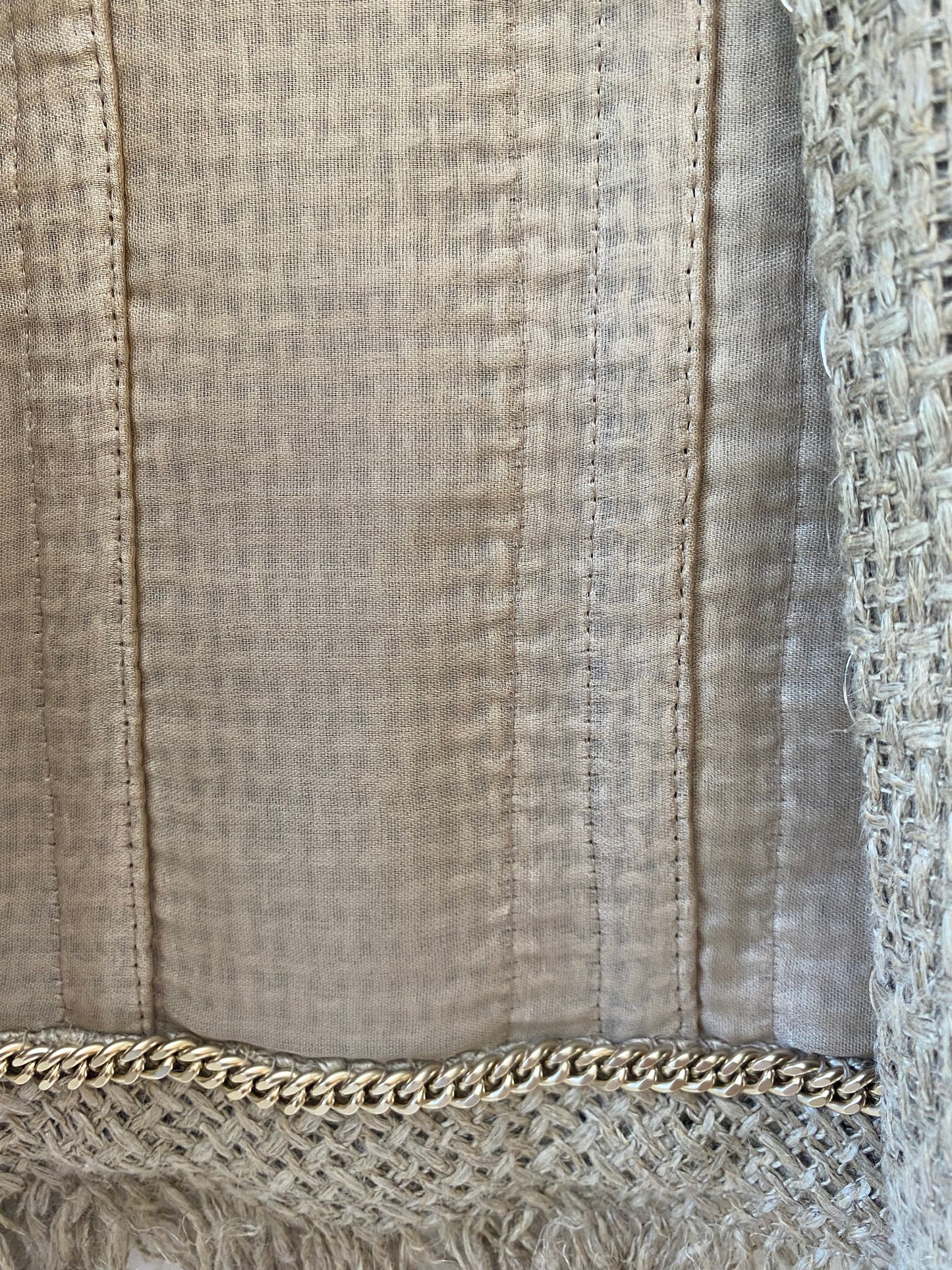 Chanel 18C Paris Greece Beige Horse Motif Button Raffia Linen Jacket FR 38
