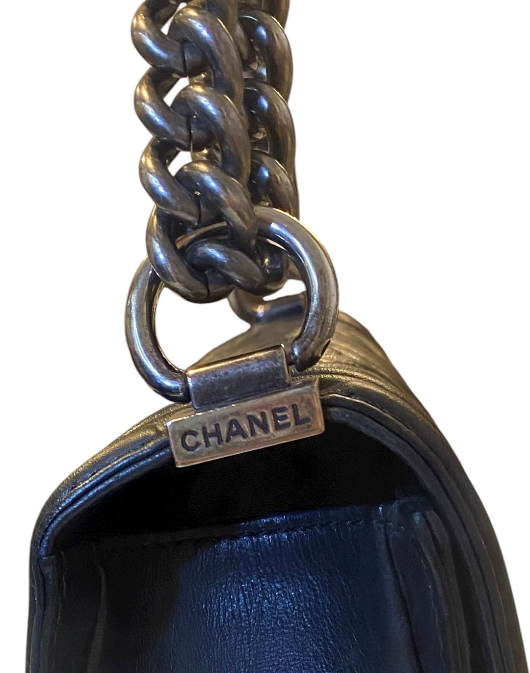 Chanel 13A Paris Edinburgh Black Lambskin Old Medium Embossed Celtic Knot Boy Flap Bag