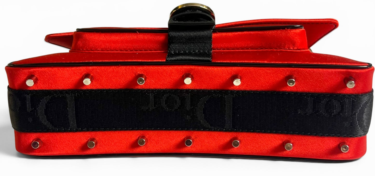 Vintage DIOR EXTRA MINI Red Black Crystal Hardcore Trotter Saddle Bag