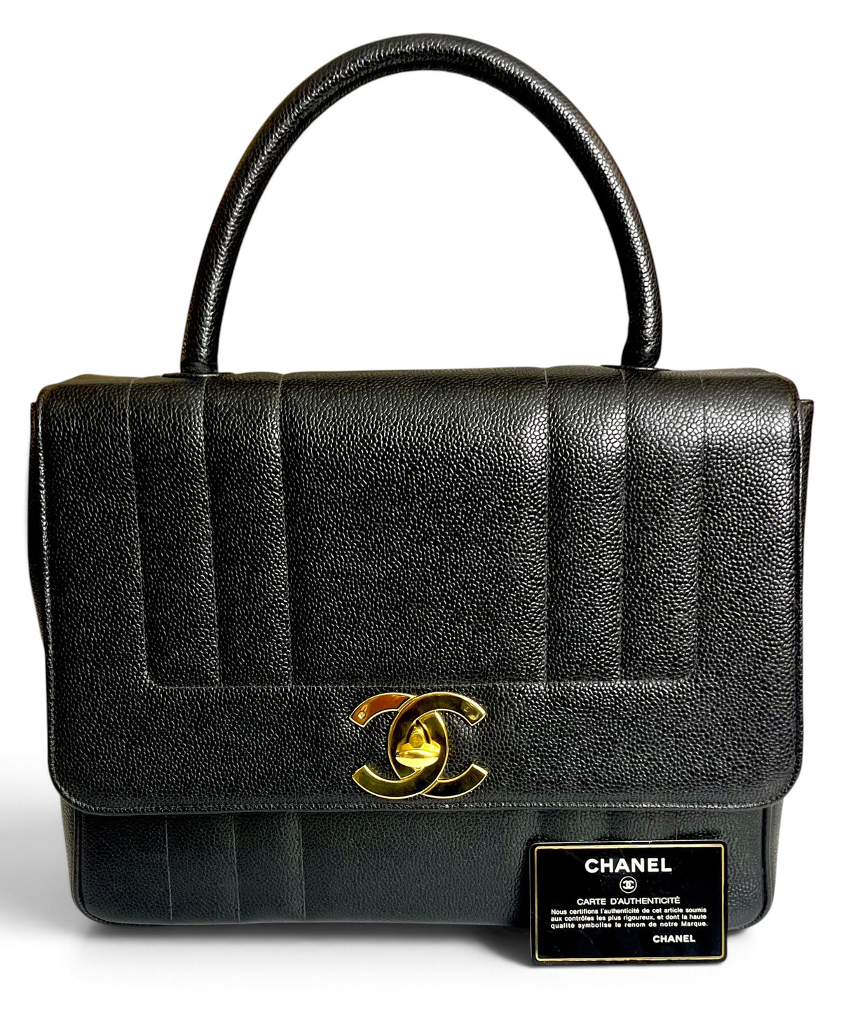 CHANEL VINTAGE 90s BLACK CAVIAR JUMBO KELLY VERTICAL FLAP BAG 24K GHW