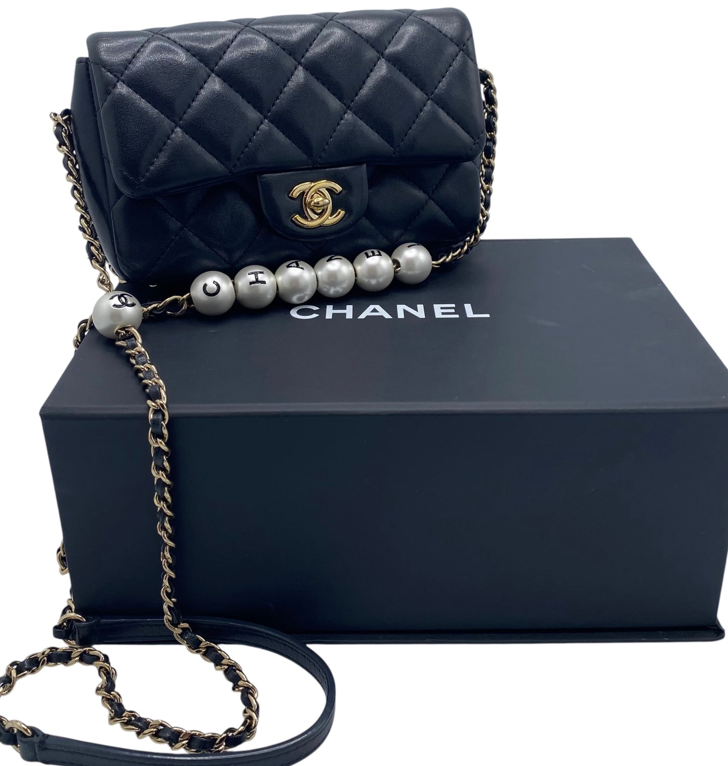 Chanel 2020 My Precious Pearls Black Lambskin Quilted Small Flap Bag GHW