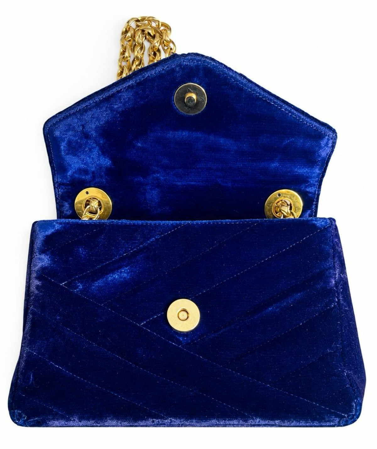 Vintage Chanel 1991-1994 Navy Blue Velvet Crystal 24K Bijoux Mini Square Chevron Classic Flap Bag