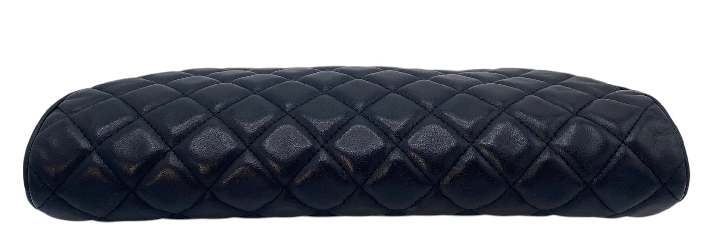 Chanel Black Quilted Lambskin Leather Timeless Classic Clutch Bag