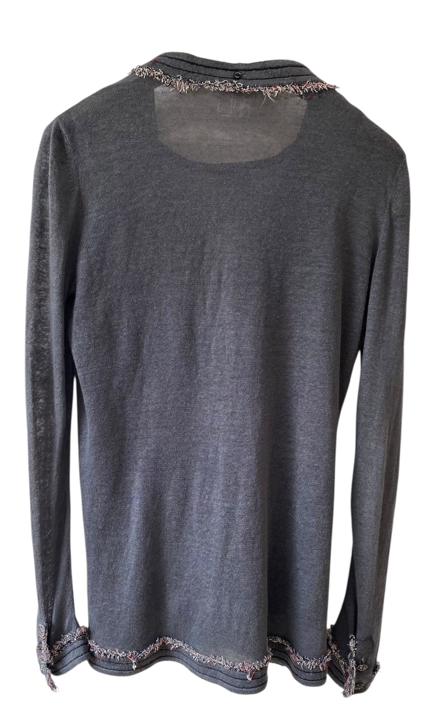 Chanel Blue Linen Tweed Trim Blouse and Cardigan TwinSet FR 42
