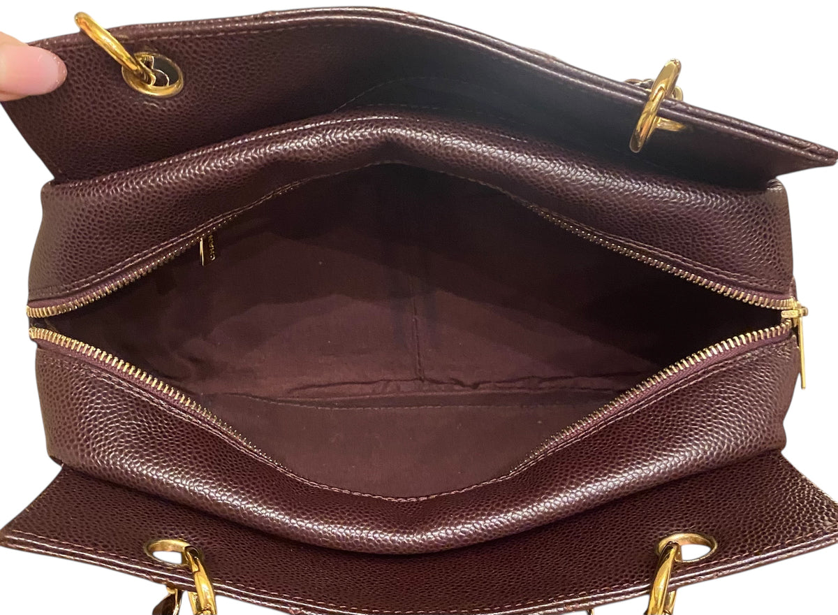 Chanel PTT Dark Chocolate Brown Quilted Caviar Leather Petite Timeless Shopping Tote Bag GHW