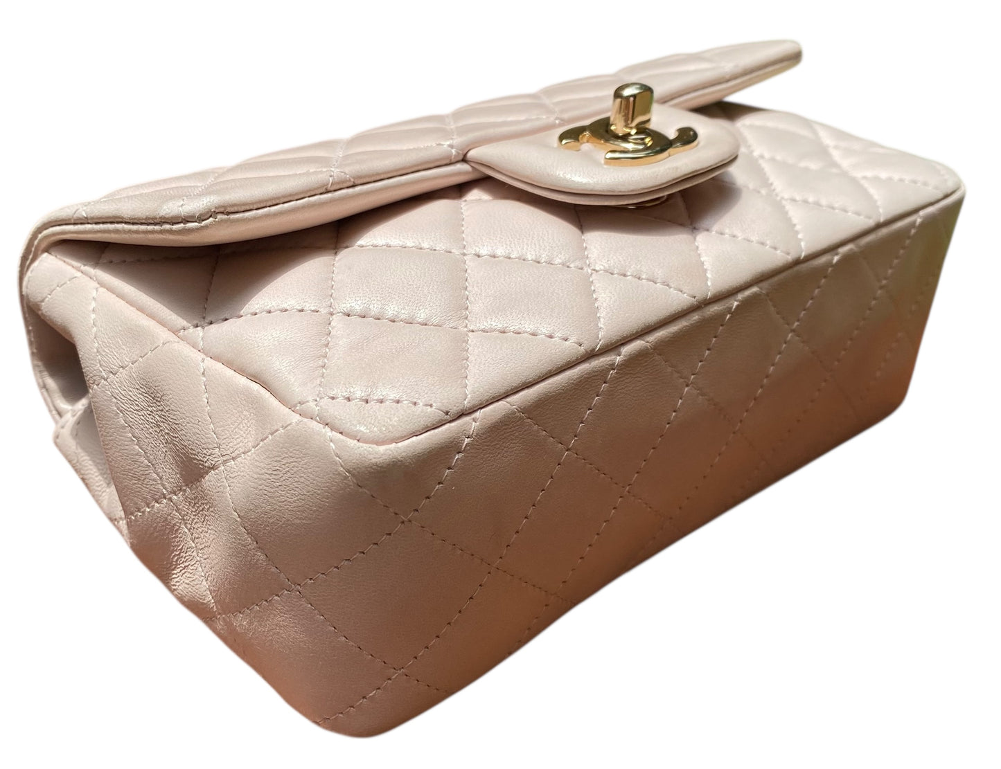 Chanel Light Nude Pink Lambskin Quilted Mini Classic Flap Bag Champagne Hardware