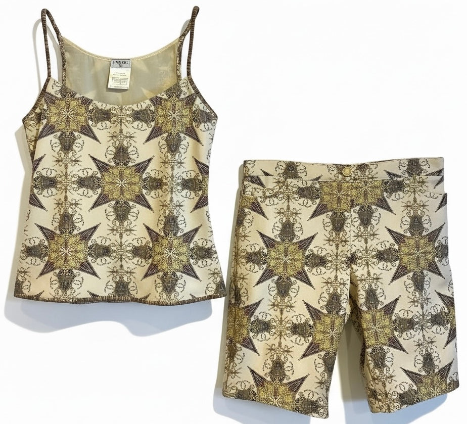 Chanel 06P CC Metallic Gold Beige Camisole & Shorts SET FR 38