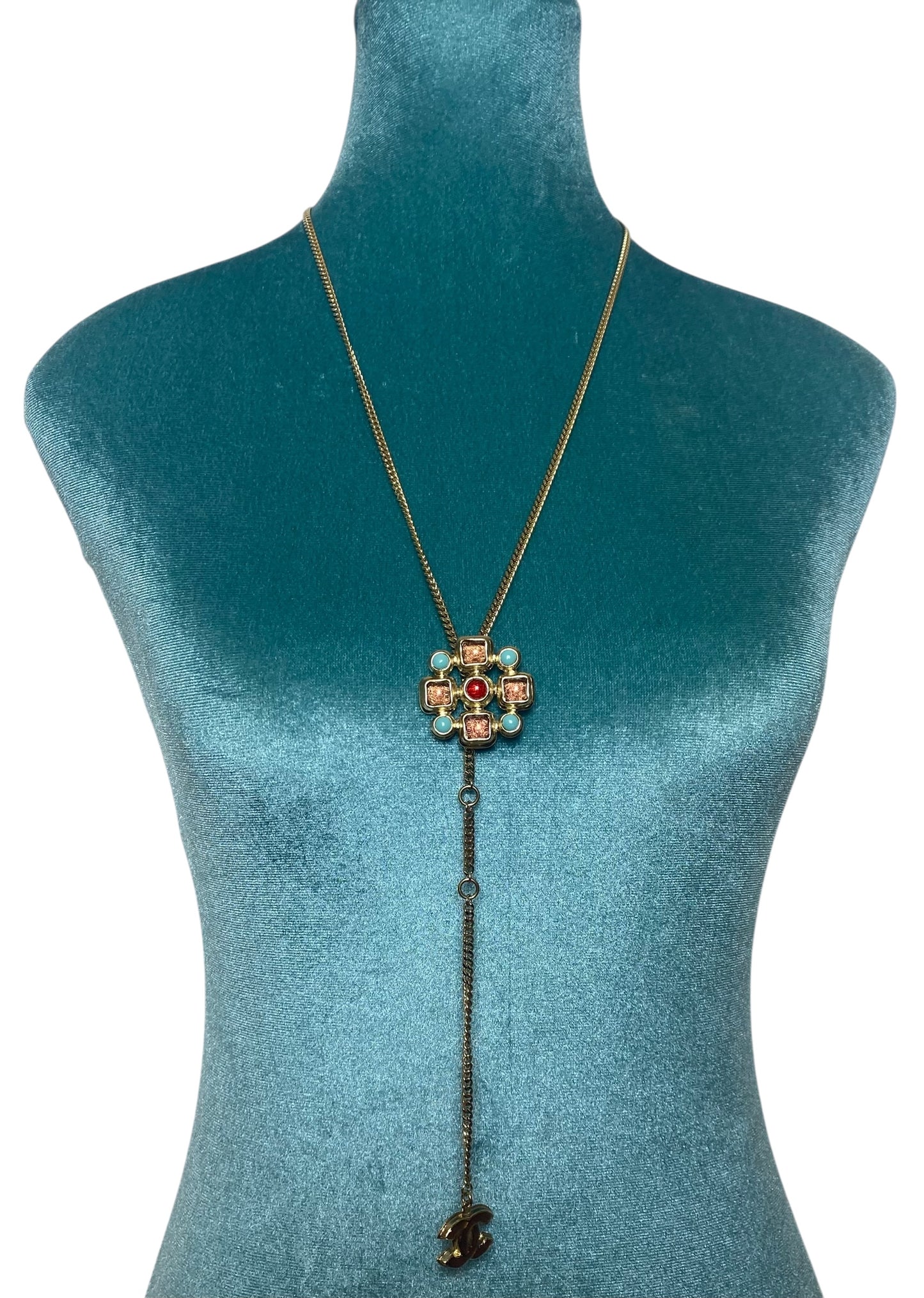 Chanel 08P Gold Chain Multicolor Cabochon Stones CC Waist Belt/Necklace