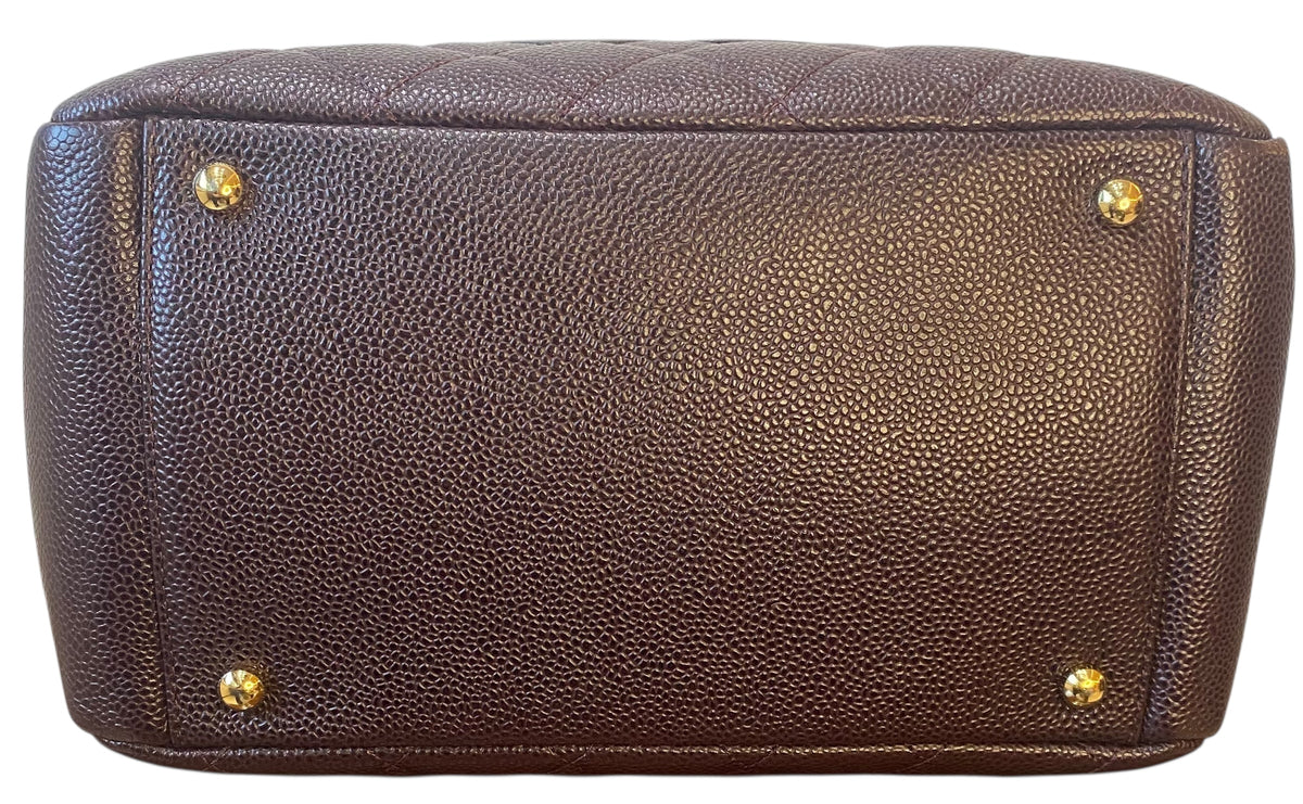 Chanel PTT Dark Chocolate Brown Quilted Caviar Leather Petite Timeless Shopping Tote Bag GHW