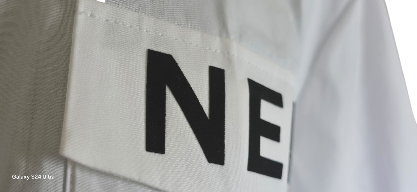 Chanel 2019 Logo Runway White Cropped Shirt Blouse FR 38