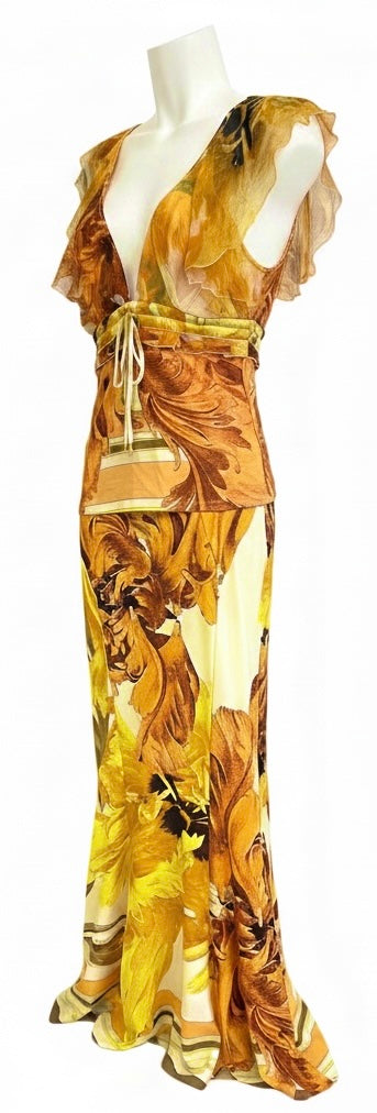 Vintage Roberto Cavalli S/S 2005 Silk Floral Dress Gown Maxi Set IT 40/42