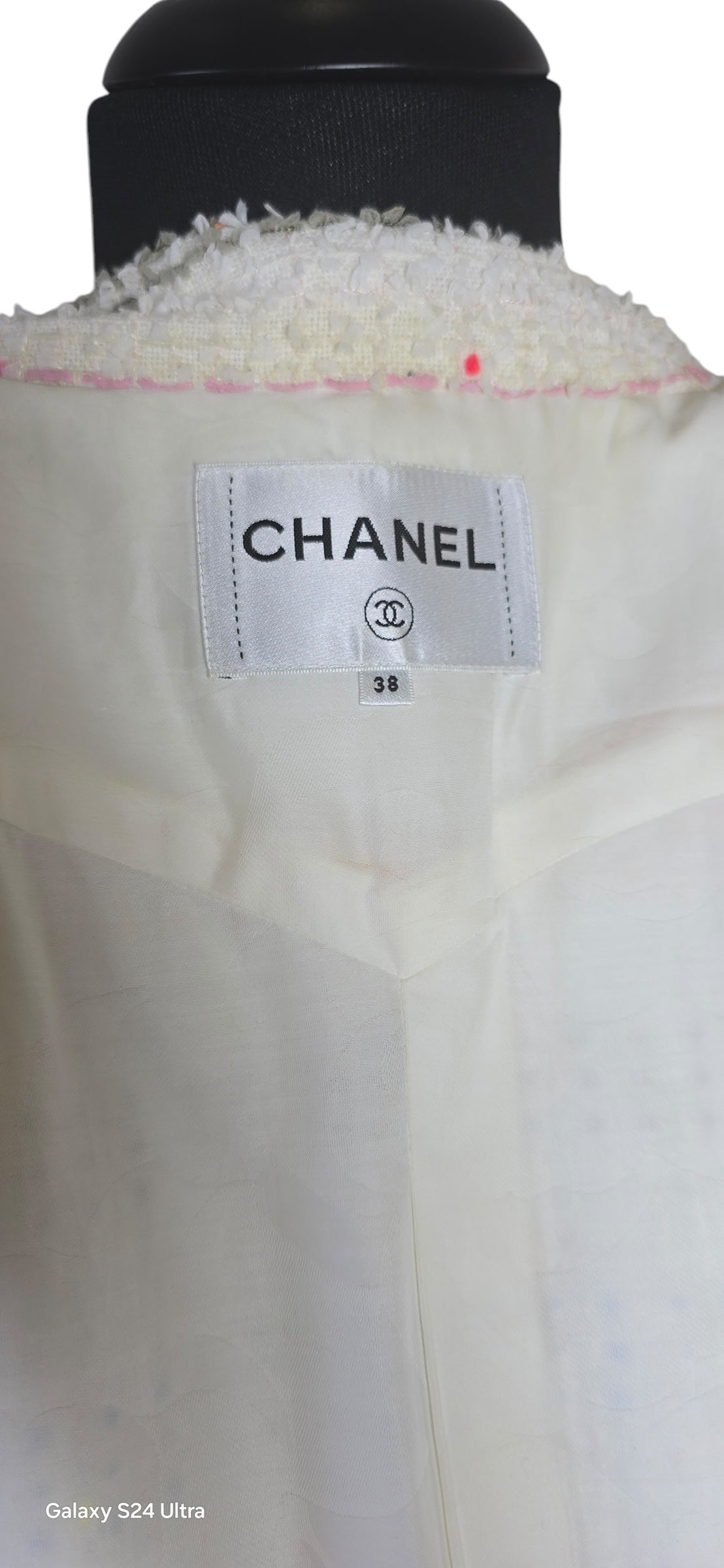 Chanel 19P Runway Oversized Tweed White Striped Long Jacket Coat FR 38
