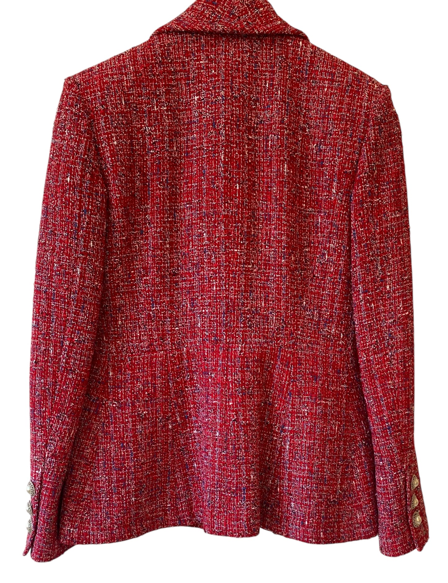 Chanel 19C La Pausa Red Tweed Pearl Jacket FR 38