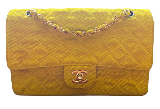 Vintage Chanel 90’s Yellow Denim Medium Classic Flap Bag 24K Gold Hardware