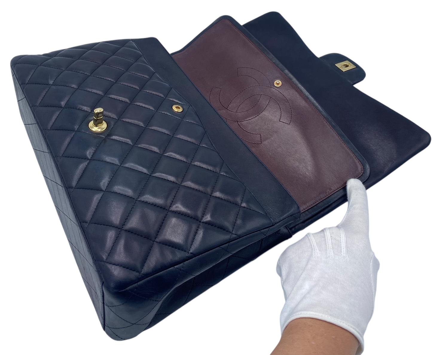 Chanel Maxi Dark Navy Lambskin Timeless Classic Double Flap Bag Gold Hardware GHW