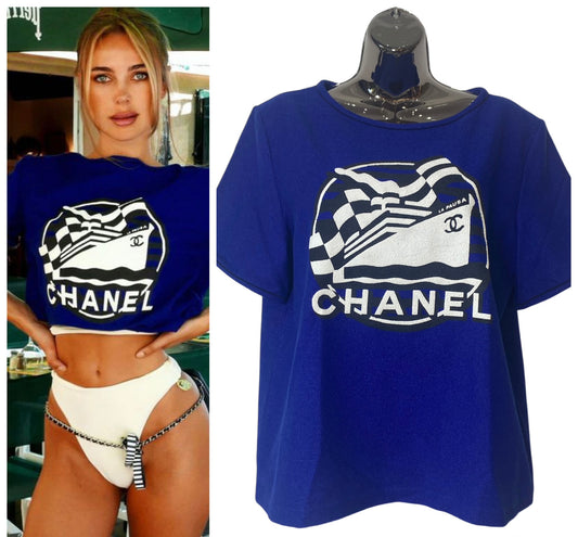 Chanel 19C La Pausa Runway Blue Blouse Top Shirt FR 42